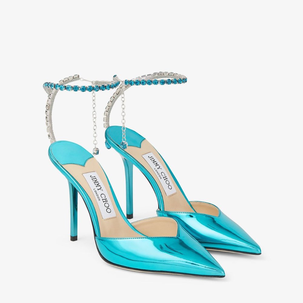 Jimmy Choo Saeda Crystal Ankle Strap Pointed Toe Pump